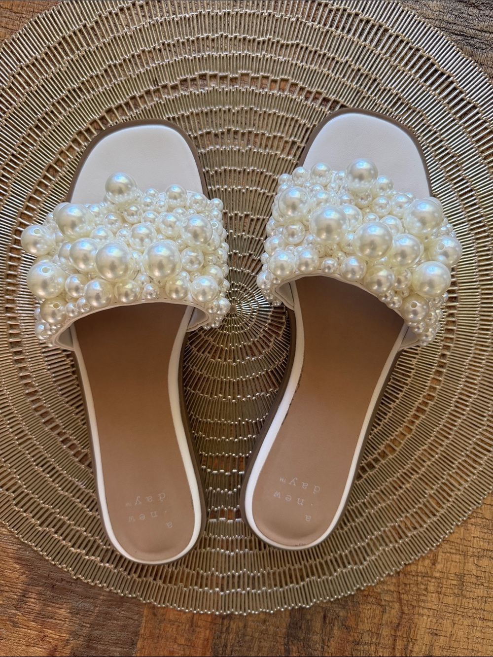 a new day Pearl-Embellished White Slide Mules